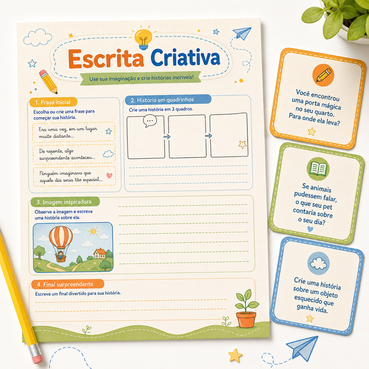 Mockup das atividades de Escrita Criativa